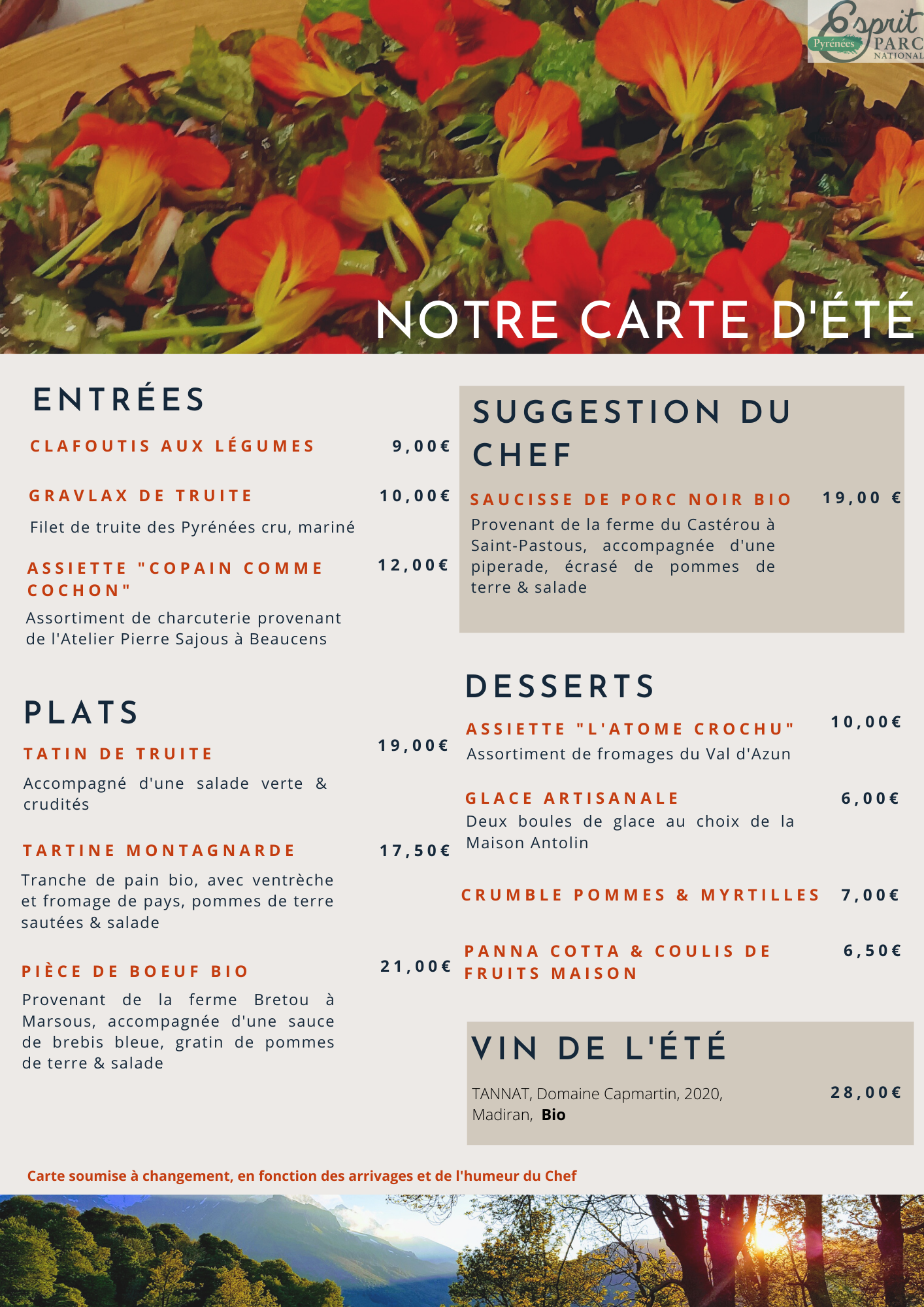 Menu Été 2023