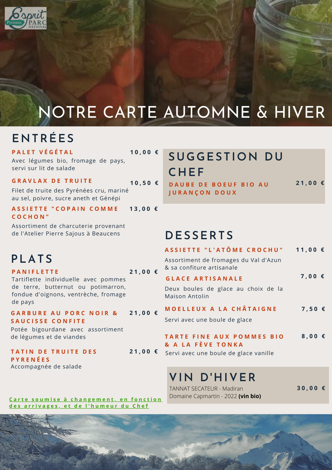 Menu Automne Hiver 2025