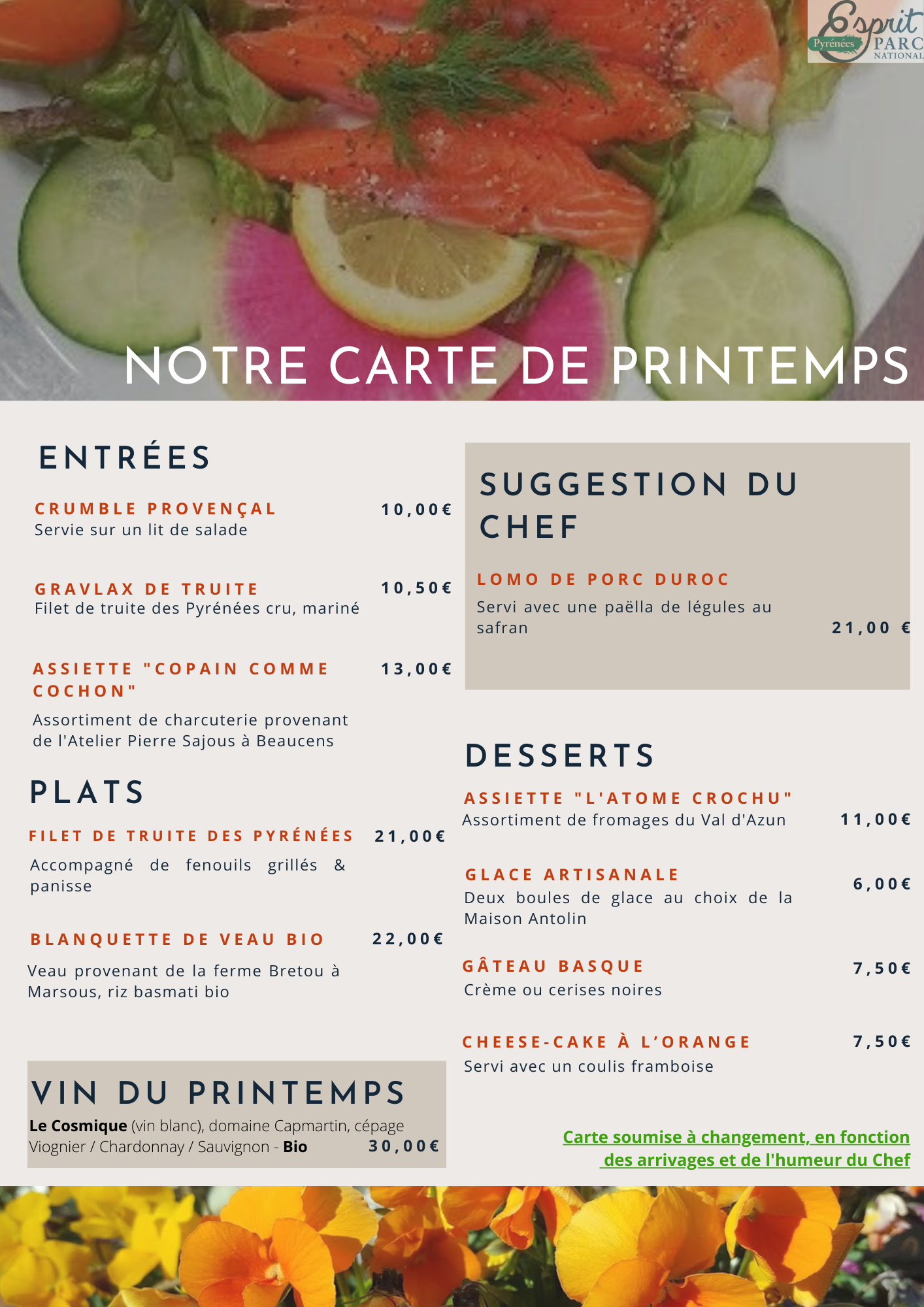Menu Printemps 2025