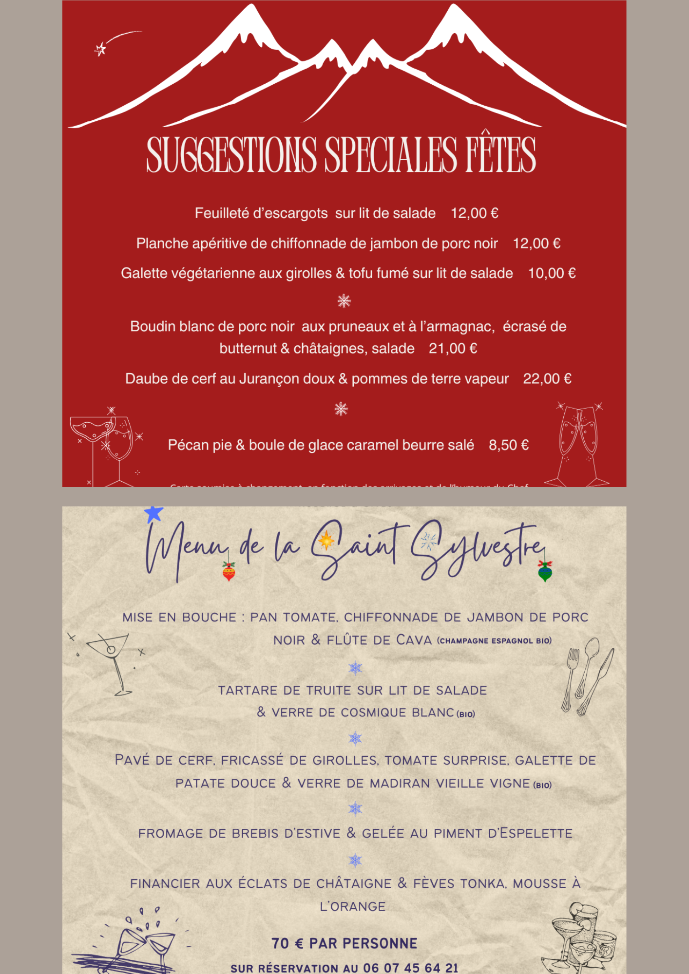 Suggestions et Réveillon 2025